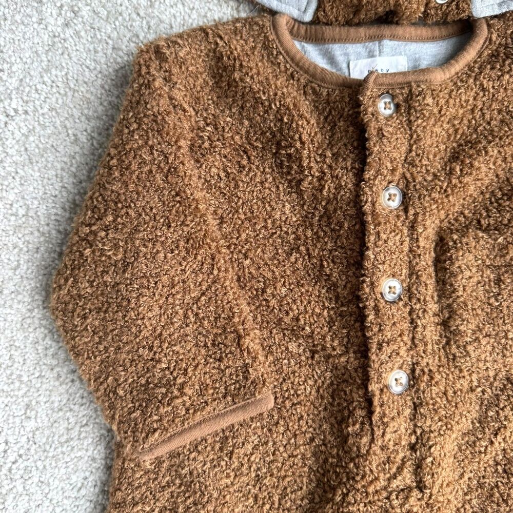 Baby Gap Teddy Bear Fleece Jumpsuit 12-18M Brown Sherpa Hood Cozy Soft Romper